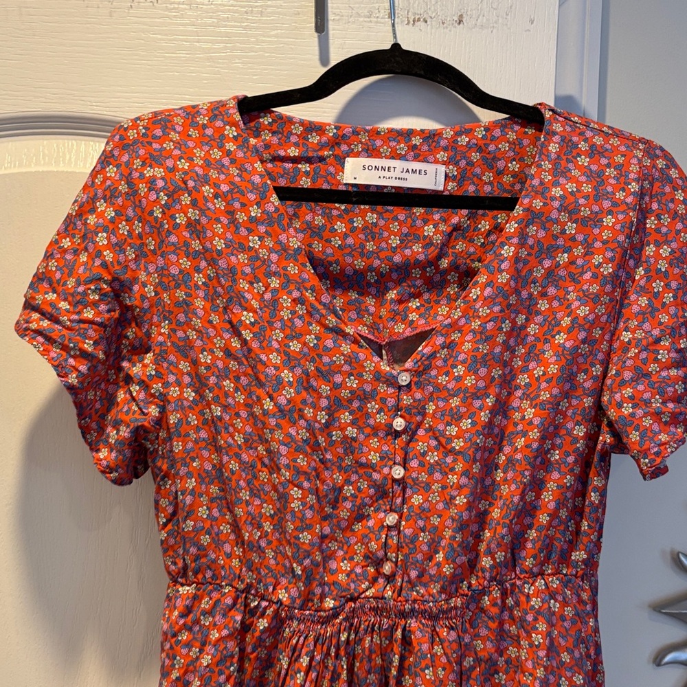 SONNET JAMES A PLAY LADIES RED BLUE STRAWBERRY 🍓 DRESS-M - Picture 5 of 10